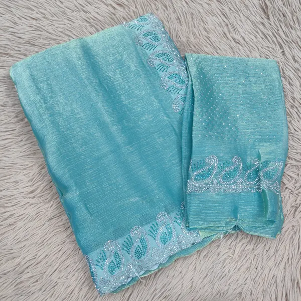 Premium Fendy Silk Pastel Saree with Multi-Colour Stone Work | SR90
